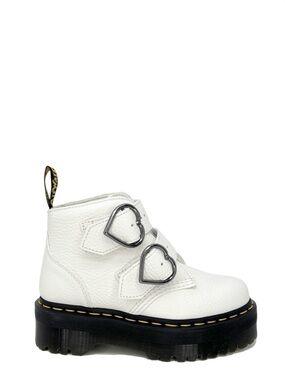 New Dr. Martens Devon Heart Platform White Leather Ankle Boots Women Size 5 Docs